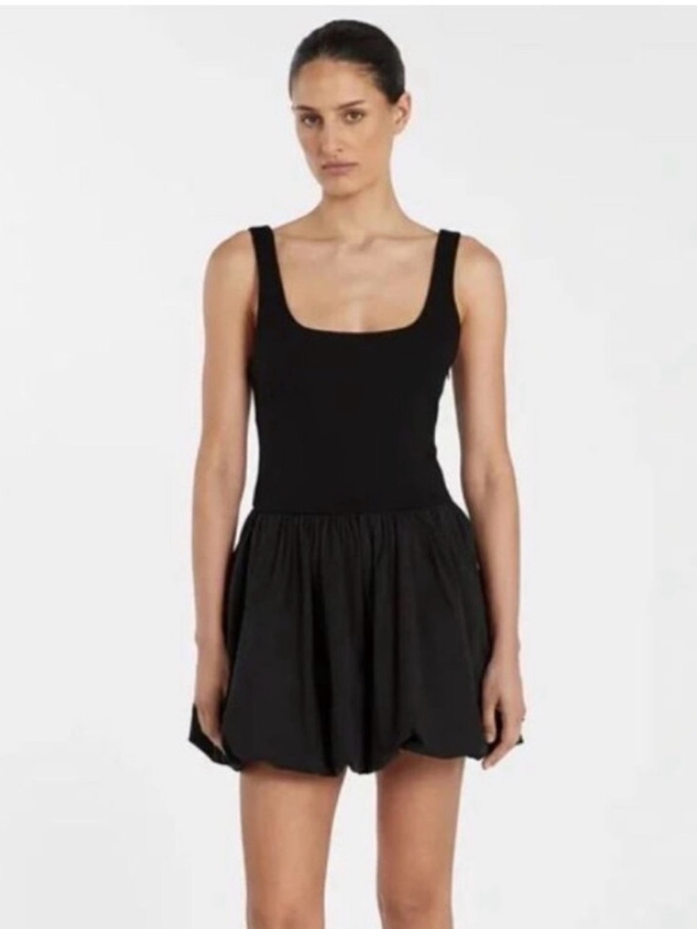 DISSH Black Square-Neck tank bubble mini dress